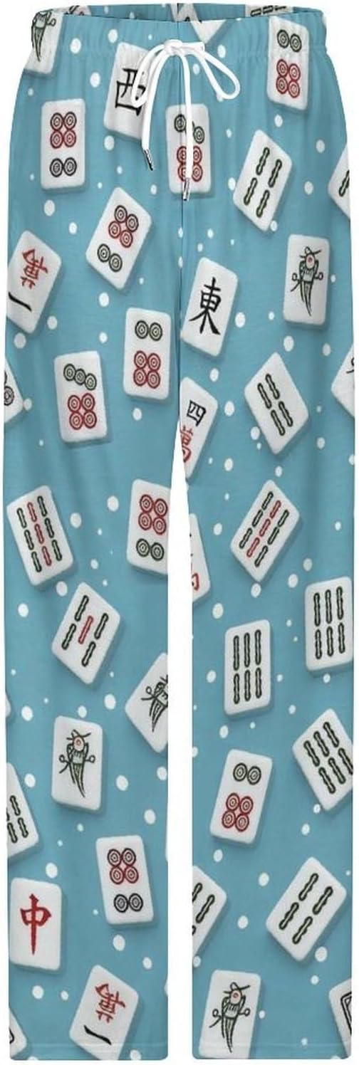 Pajama Pants for Women Casual Lounge Pants Blue Mahjong Pajama Bottoms with Pockets & Drawstring - Image 4