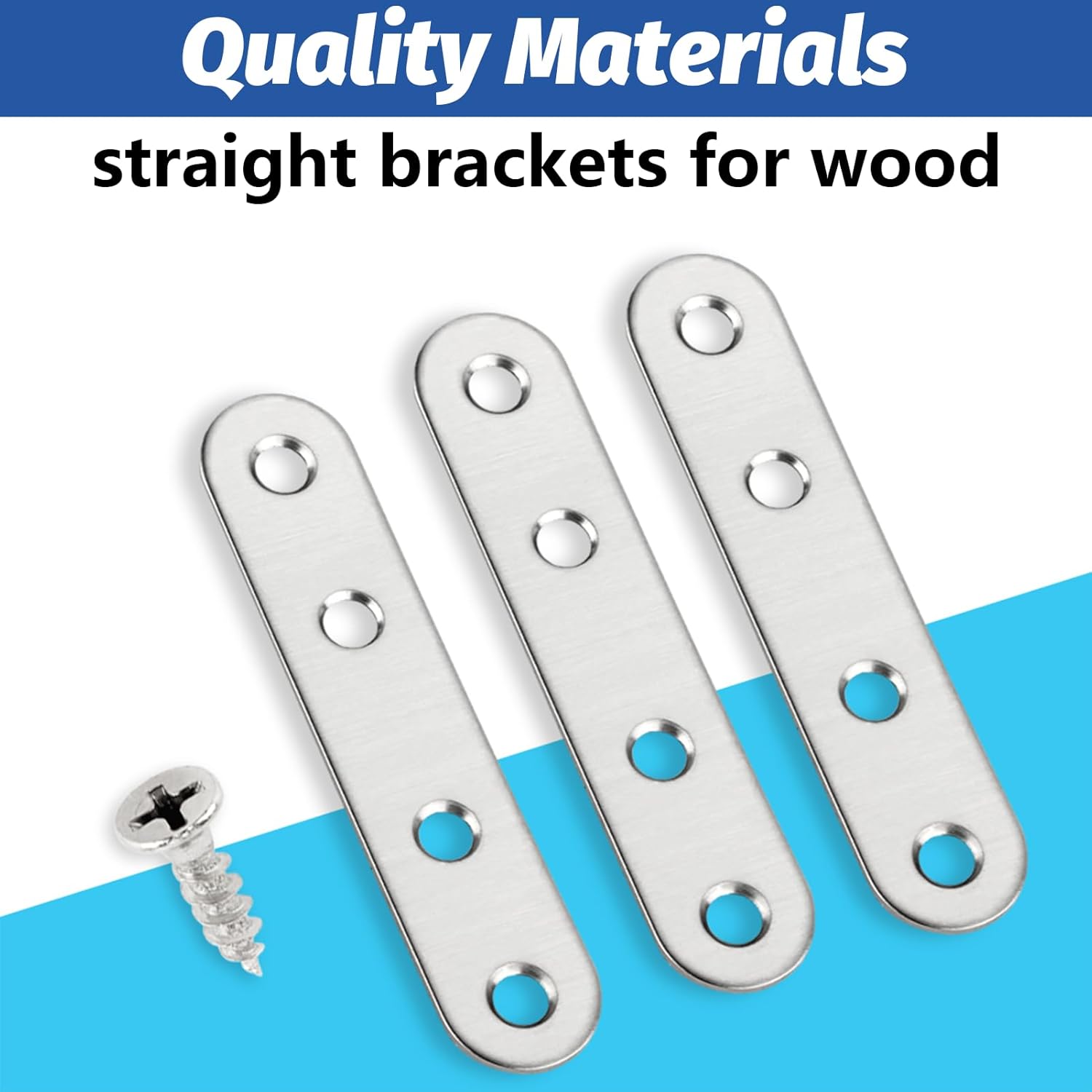 VinBee 24Pcs Flat Straight Brace Brackets with Screws 3 Inch Stainless Steel Mending Plates for Wood Fixing Connector Straight Repair Fixing Brackets Heavy Duty