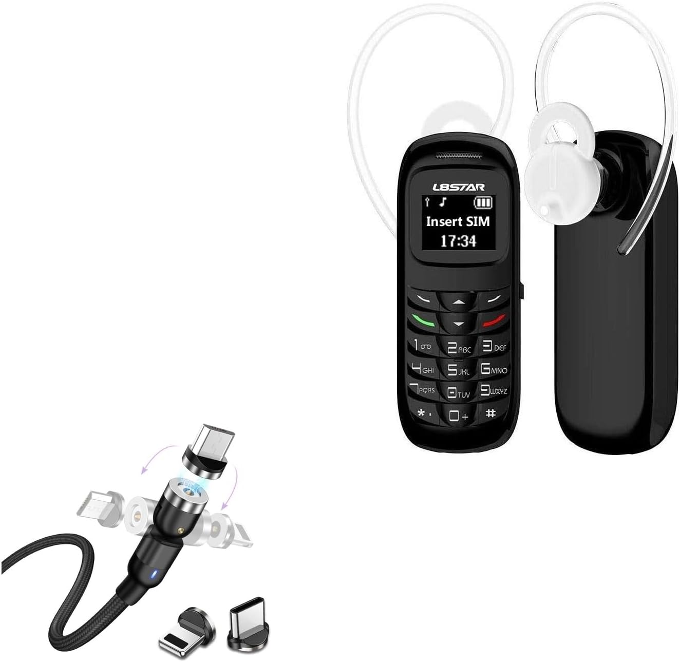 BoxWave Cable Compatible with Sudroid Mini BM70 - MagnetoSnap AllCharge Cable, Magnet Charging Cable USB Type-C Micro USB - Jet Black