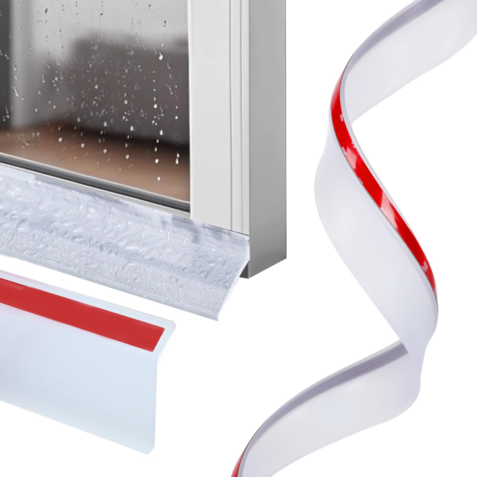 Self Adhesive Window Weather Bar, Heavy-Duty Rubber Rain Deflector, Universal Weather Stripping Rain Drip Guard for Windows, Doors, Cars, Weather Bar to Deflect Rainwater (Transparent, 4.5cm x 5M)