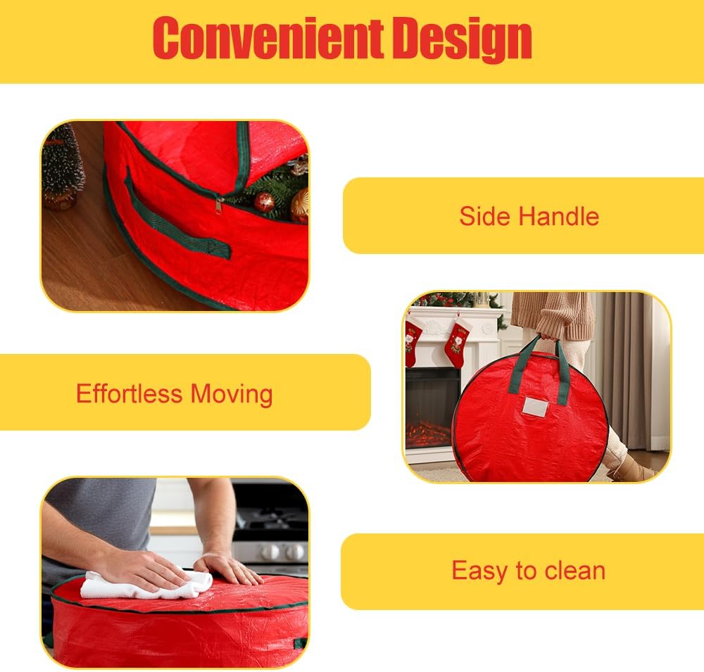 MiOYOOW Wreath Storage Container, 2PCS Multi Functional Round Storage Bags Waterproof Wreath Clothing Organizer Bag with Sealed Zipper for Entire Year