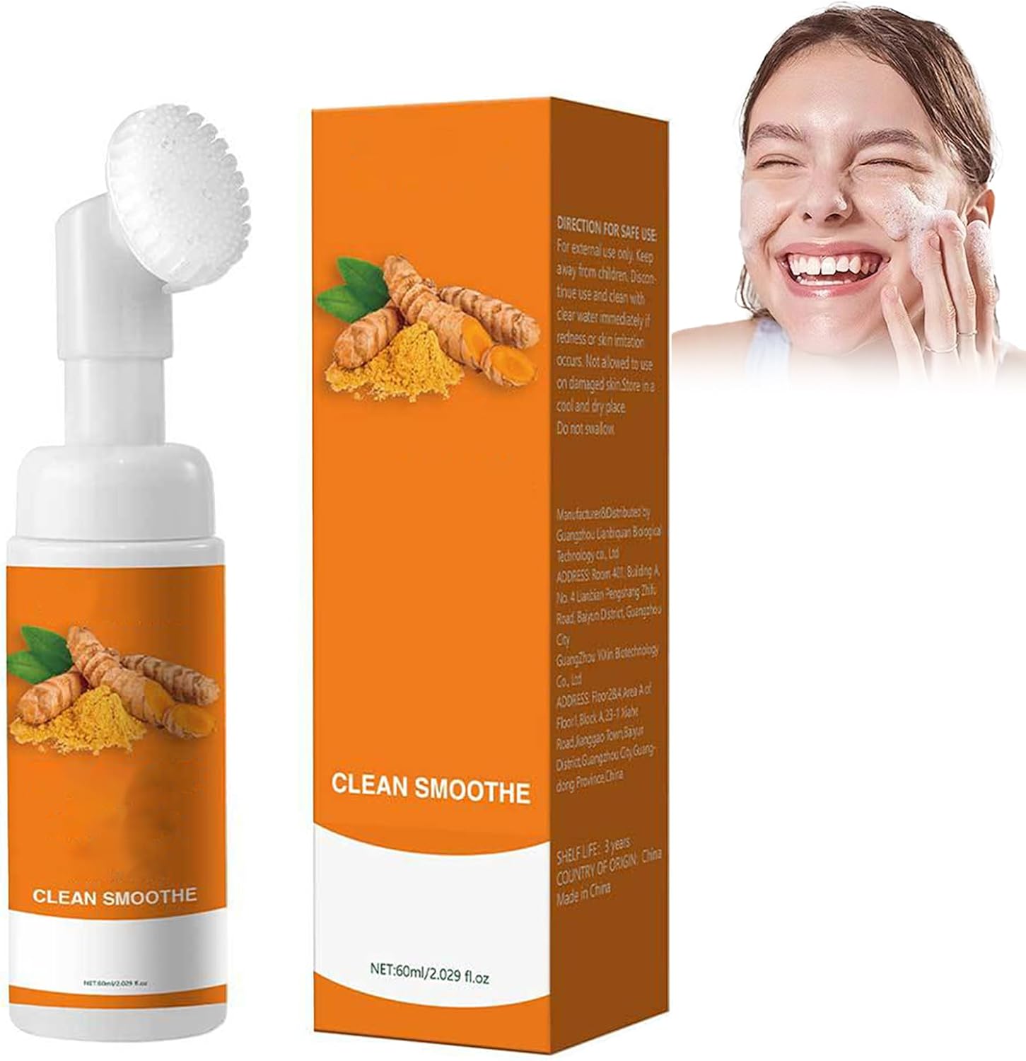 Turmeric Facial Cleanser, 60 ml Turmeric Cleansing Foam, reinigt diep effectief, verlicht acnesporen, voedt en verheldert de huid, crème