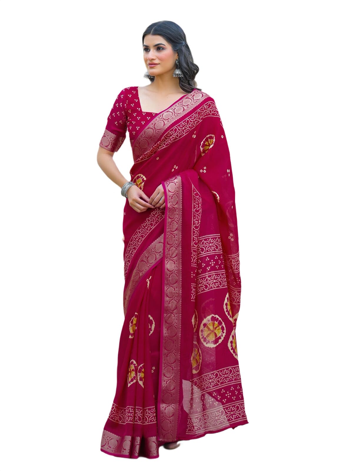 siril Women's Georgette Bandhani Printed Saree with Unstitched Blouse Piece-picture-17