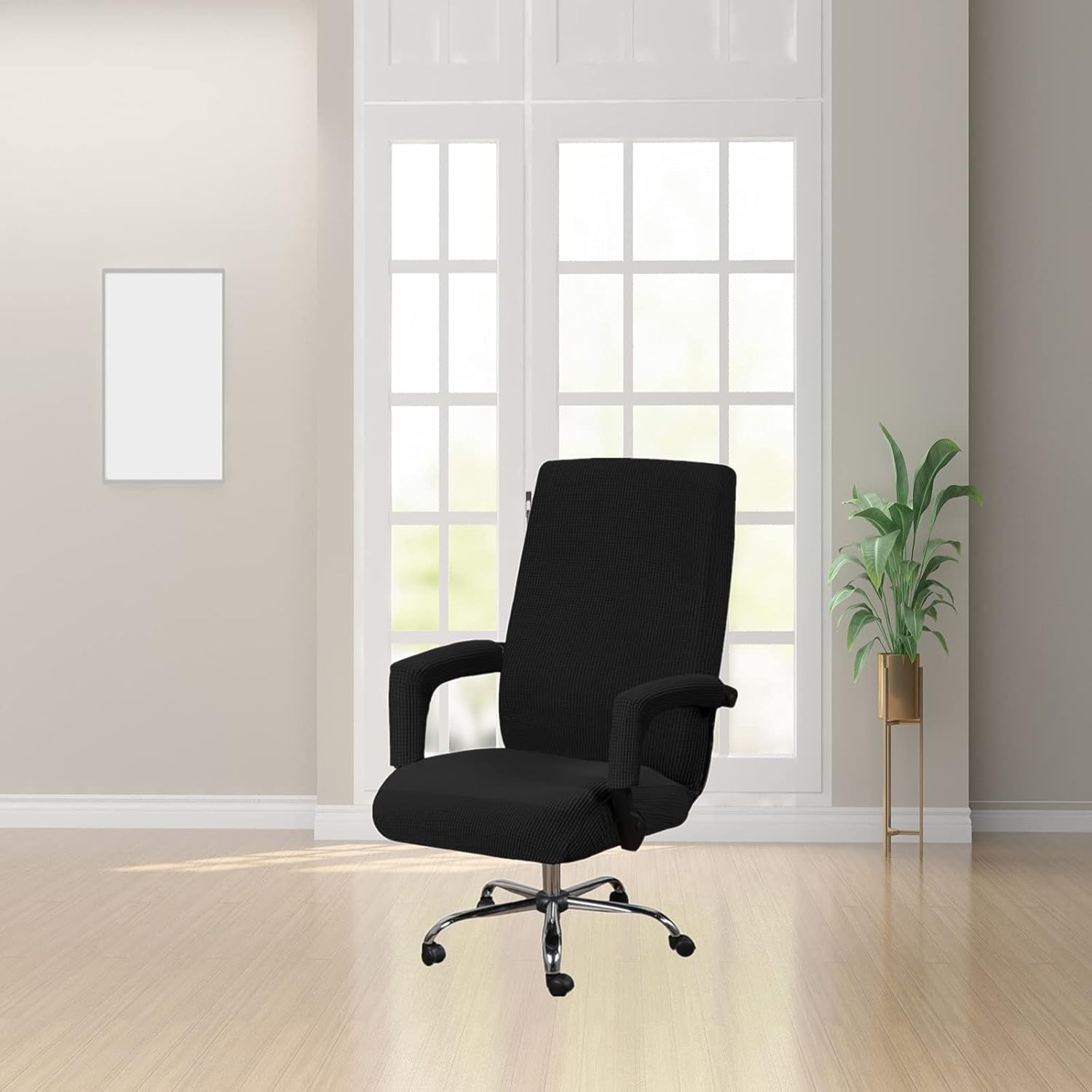 Super Stretch Computer Office Chair Cover – Universal Fit, Soft & Durable Jacquard Fabric, Non-Slip Design – Washable Chair Protector for Home & Desk Chairs (Large, Black)