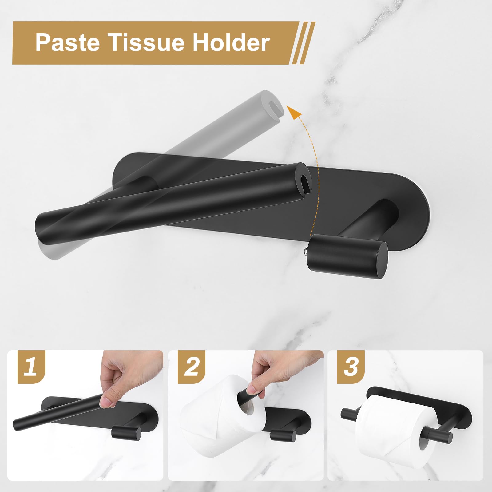 Matte Black Self Adhesive Toilet Roll Paper Holder No Drill for Bathroom — Amazon image 5