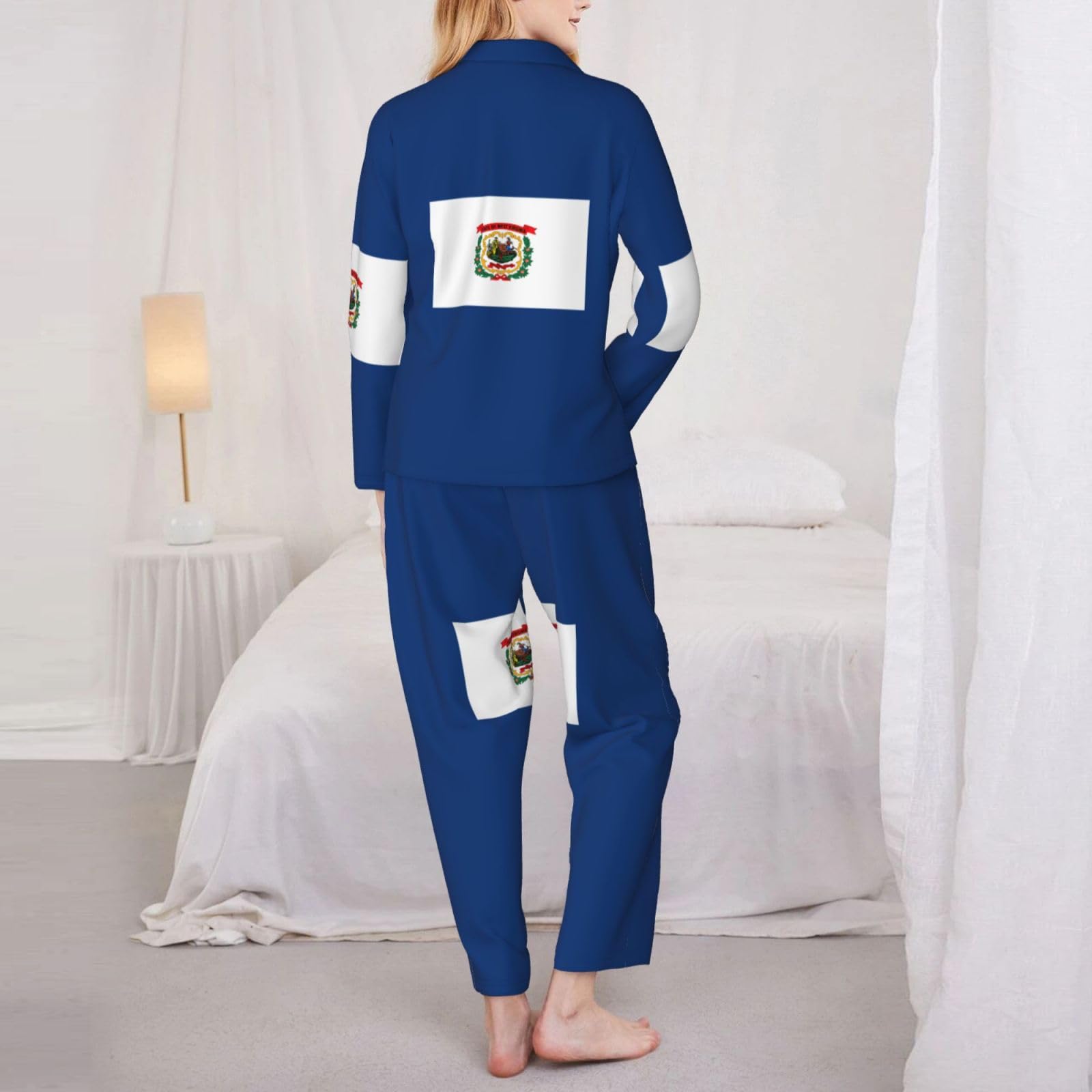 West Virginia State Flag Print damska piżama z długim rękawem zestaw miękka bielizna nocna podróż weekend salon bielizna nocna