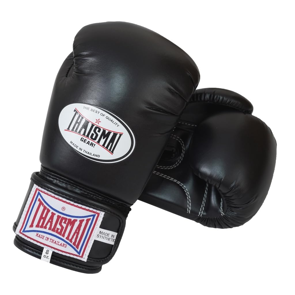 Thaismai Muay Thai Style Vectro Straps Boxing Gloves Polyurethane Synthetic Leather Material Black Color (14), X-Large