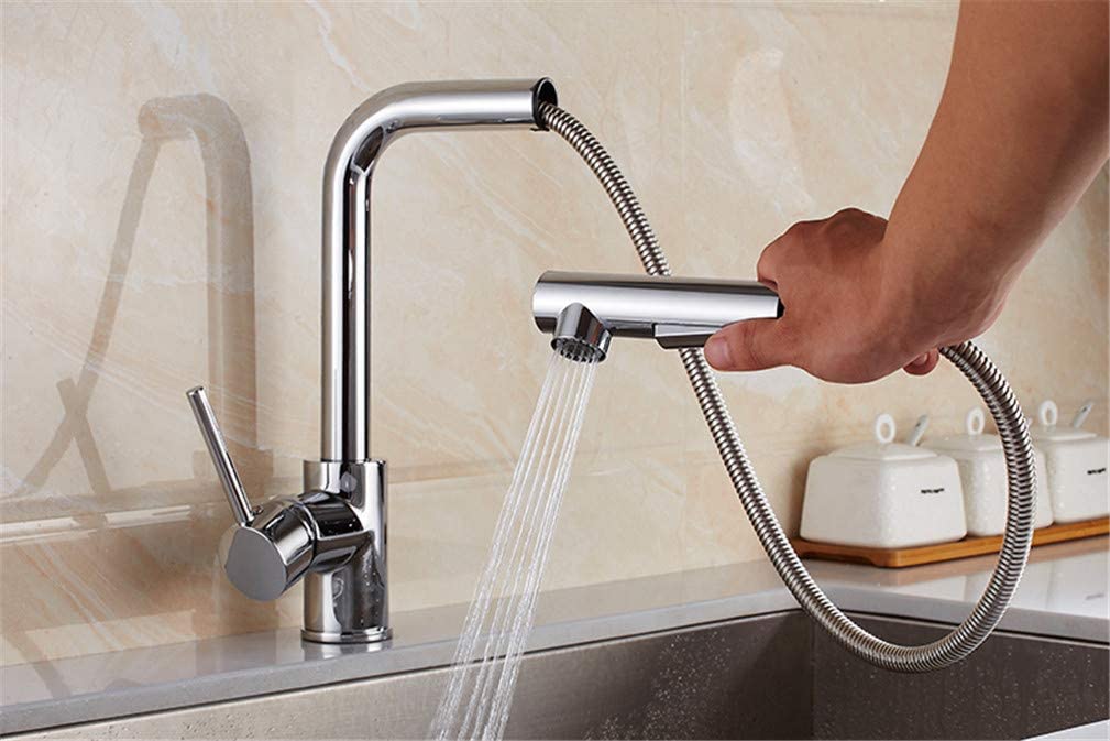 VDOQTLJT Kitchen Faucets Filter Brass Chrome Crane Water Sink Faucet Vegetables Mixer Tap with Aerator Pull Out Spray Head Deck Mounted Black(Cromo)