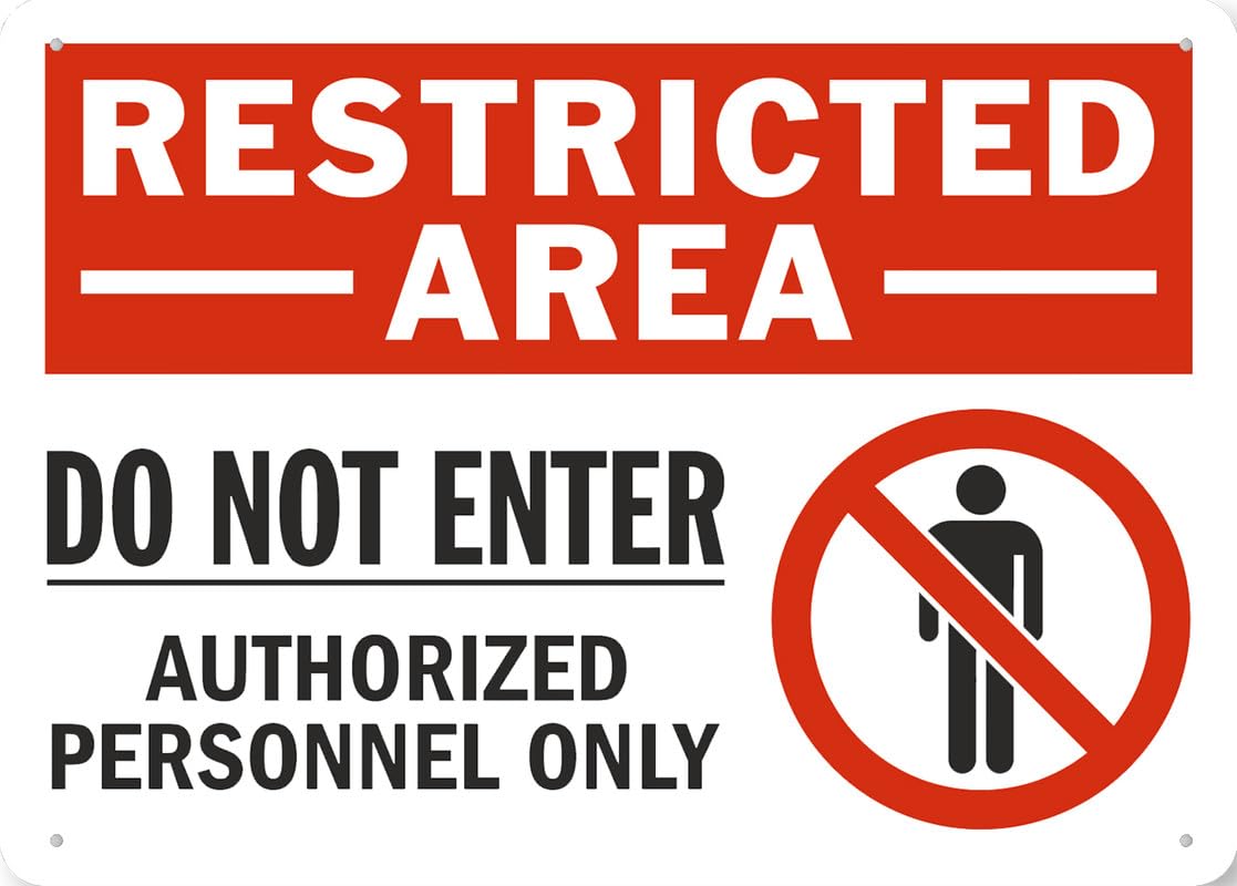 Restricted Area Do Not Enter Authorized Personnel Only Aluminum Metal Sign 12"x8" Rust-Free Pre-Drilled Holes Weather Resistant For Home/Office/Business/Yard Use