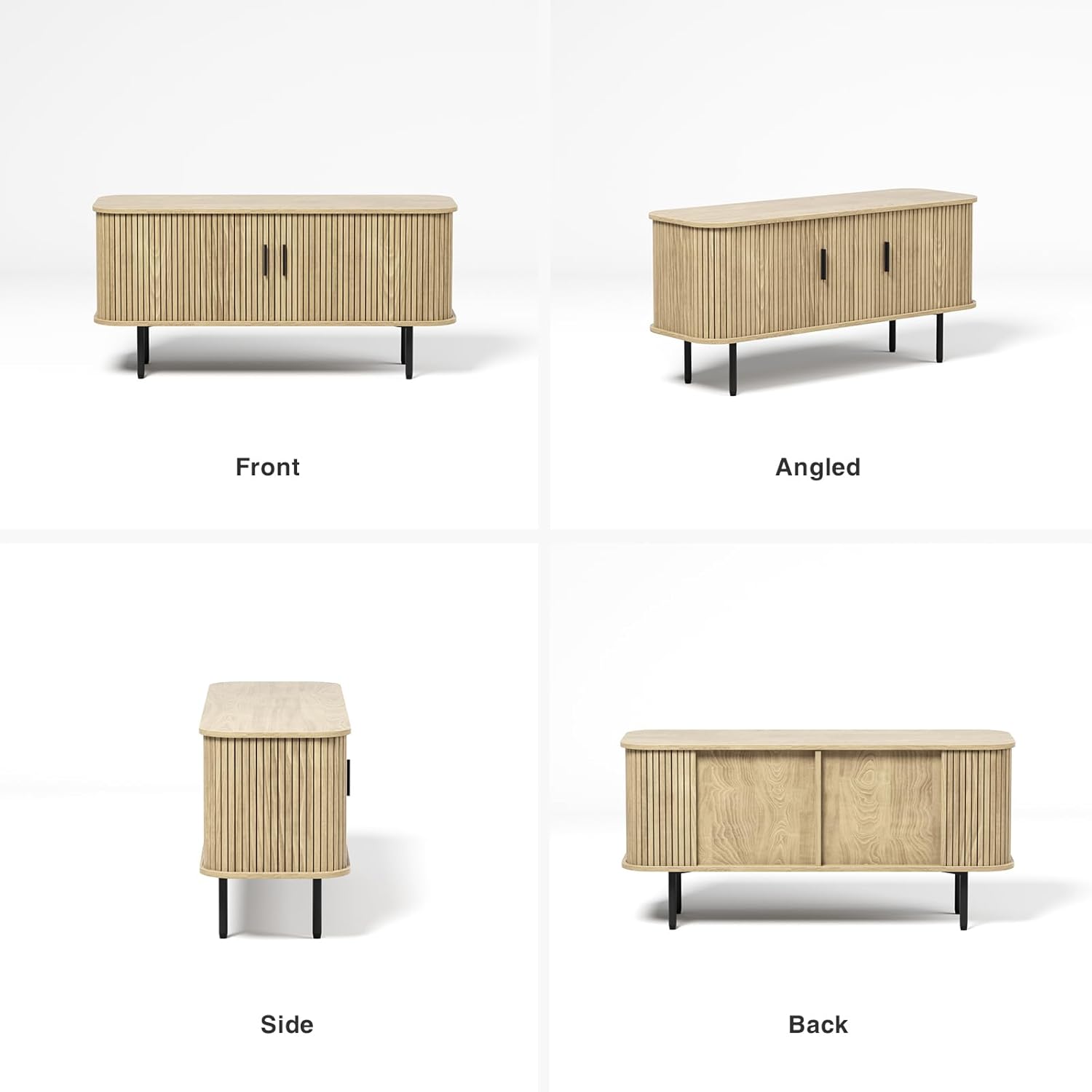 47''W Natural Storage Cabinet, Media Console, Tambour TV Stand; Sliding Door, Fluted Cabinet, Buffet Sideboard, Credenza, Table Stand for Living Room, Kitchen