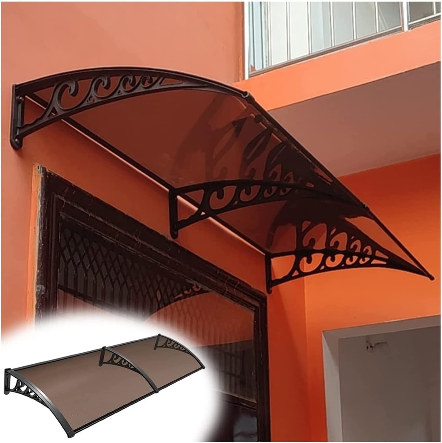 Door Window Canopy Awning, Anti-UV Porch Polycarbonate Canopies Outdoor Awning, Rain Shelter Cover for Front/Back Door Porch (Color : Brown, Size : 80cmx120cm-1pc)