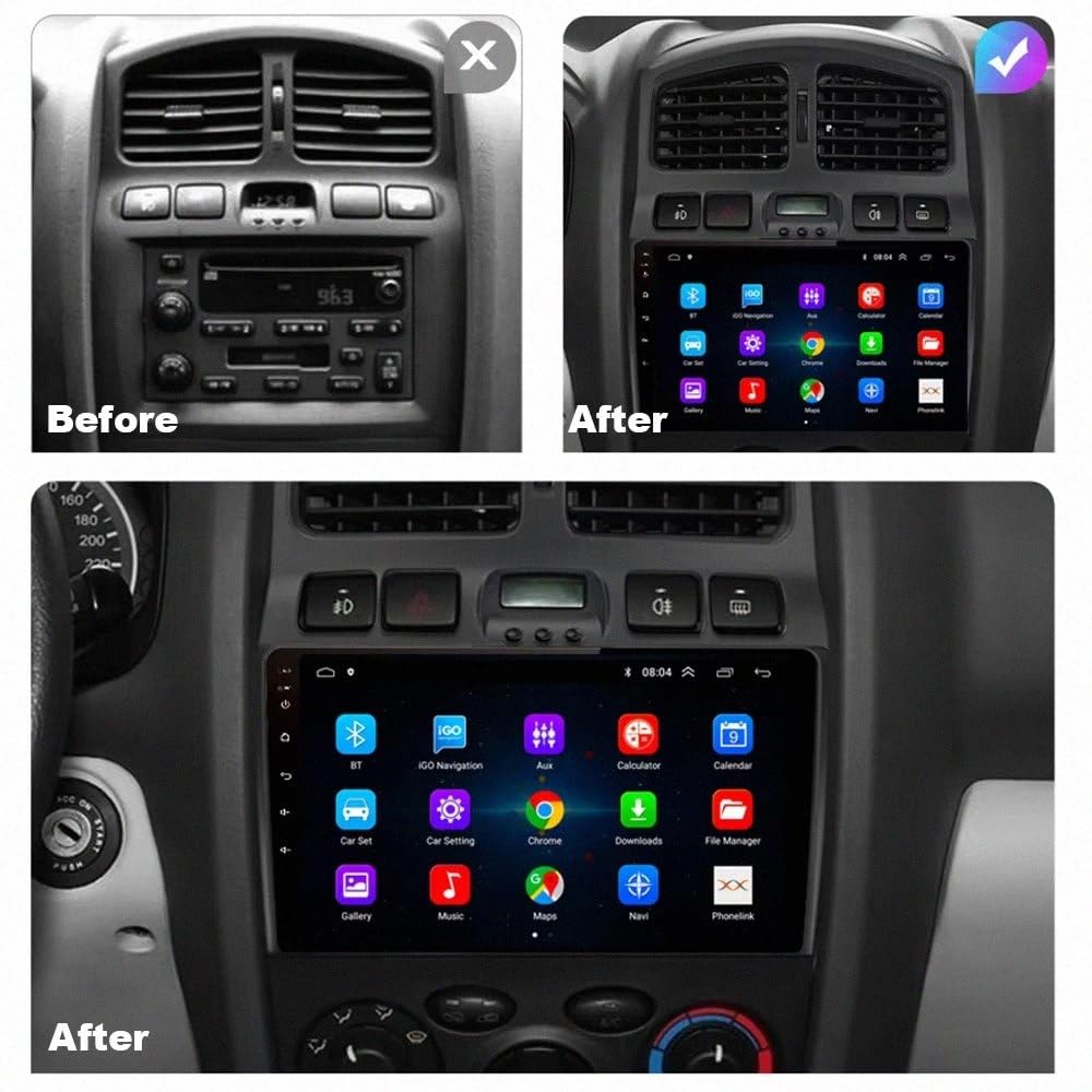 Car Multimedia Radio per Hyundai Classic Santa Fe 1 2000-2015 Bluetooth, Ips Touchscreen Radio con Siri/Vocale/Gps Navigazione/Musica Online/Mirror Link, Telecamera di, 4 Nucleo 1G+32G