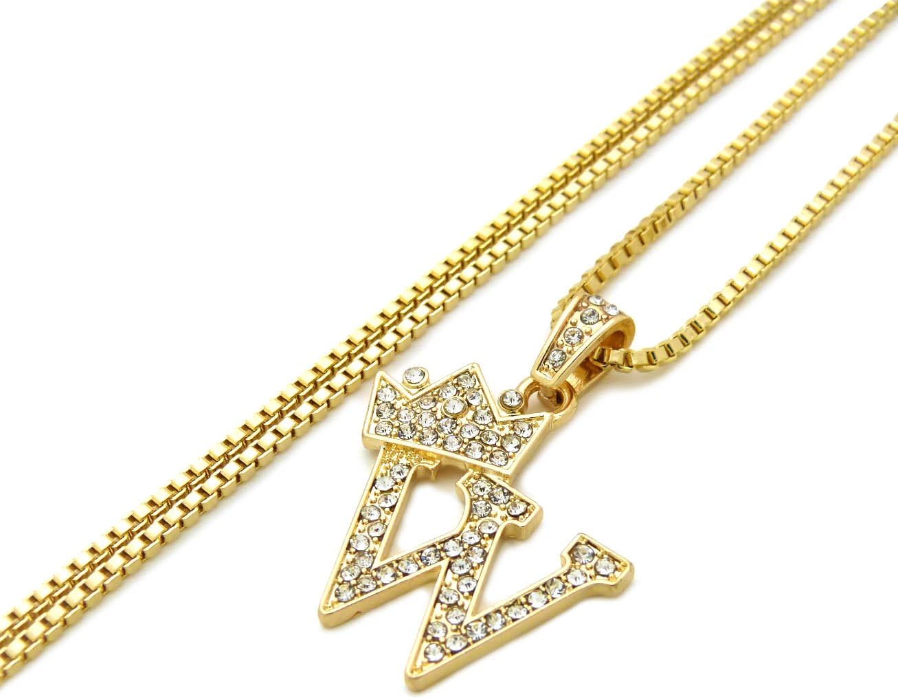 Fashion 21 Unisex Small Size Pave Initial Alphabet Letter Pendant 24" Box Chain Necklace & Earring Set
