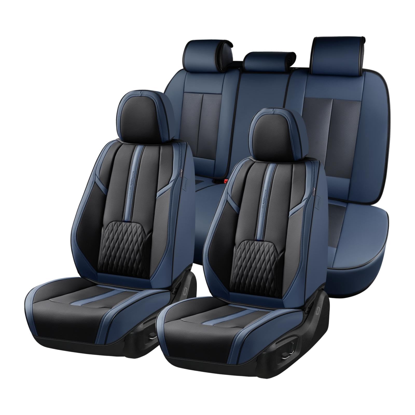 Coverado Car Seat Covers, Front and Back Seat Covers, Universal Seat Cover for Cars with Lumbar Support, Faux Leather Car Seat Protector Waterproof Car Seat Cushions Fit for Most Vehicles (Blue&amp;Black)