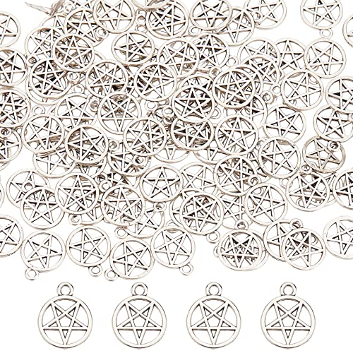 SUNNYCLUE 1 Boîte 100Pcs Pentacle Star Charms Silver Pentagram Charm Bulk Witch Magic Protection Lucky Alloy Stars Charm For Jewelry Making Charms DIY Craft...