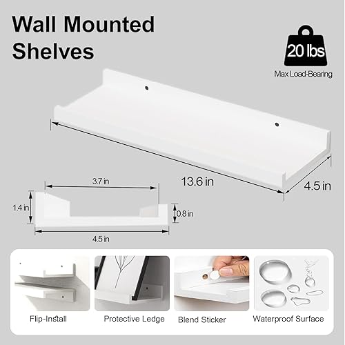 Miniatura 3 de Estantes flotantes blancos para decoración de pared, estante de almacenamiento de madera montado en la pared para dormitorio, sala de estar, baño,