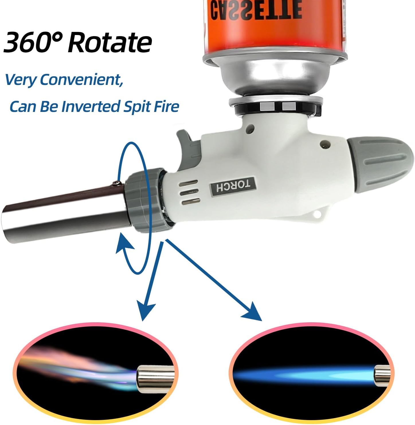 Butane Torch Head Kitchen Blow Lighter | Culinary Torch, Chef Cooking, Professional Adjustable Flame,360 Degree Inverted, for Creme, Brulee, BBQ, Baking, Jewelry