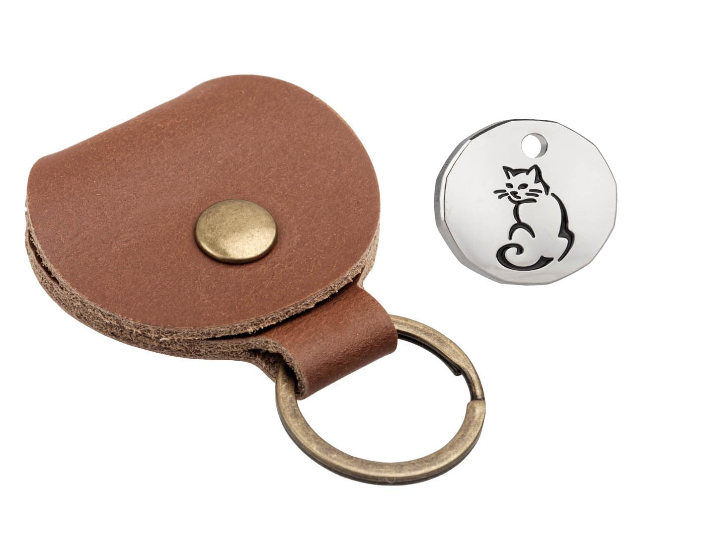 Harts Genuine Tan Leather Pound Pouch with a Trolley Token of your selection Fob Keyring Pound Pouch Keychain Key Ring Holder (Cat)