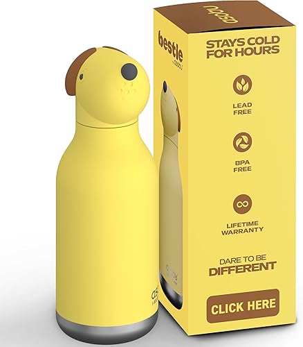 asobu Bestie: Botella de agua aislada de acero inoxidable con cabeza de animal suave desmontable, bebida divertida para niños y adolescentes con