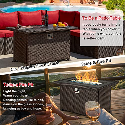 Vicluke-44in-Porpane-Fire-Pit-Table-Gas-Fire-Table-for-Outside-with-CSA-Certification-50000-BTU-Auto-Ignition-Aluminum-Propane-Fire-Pit-with-Lid-Cover-Glass-BeadsBrown