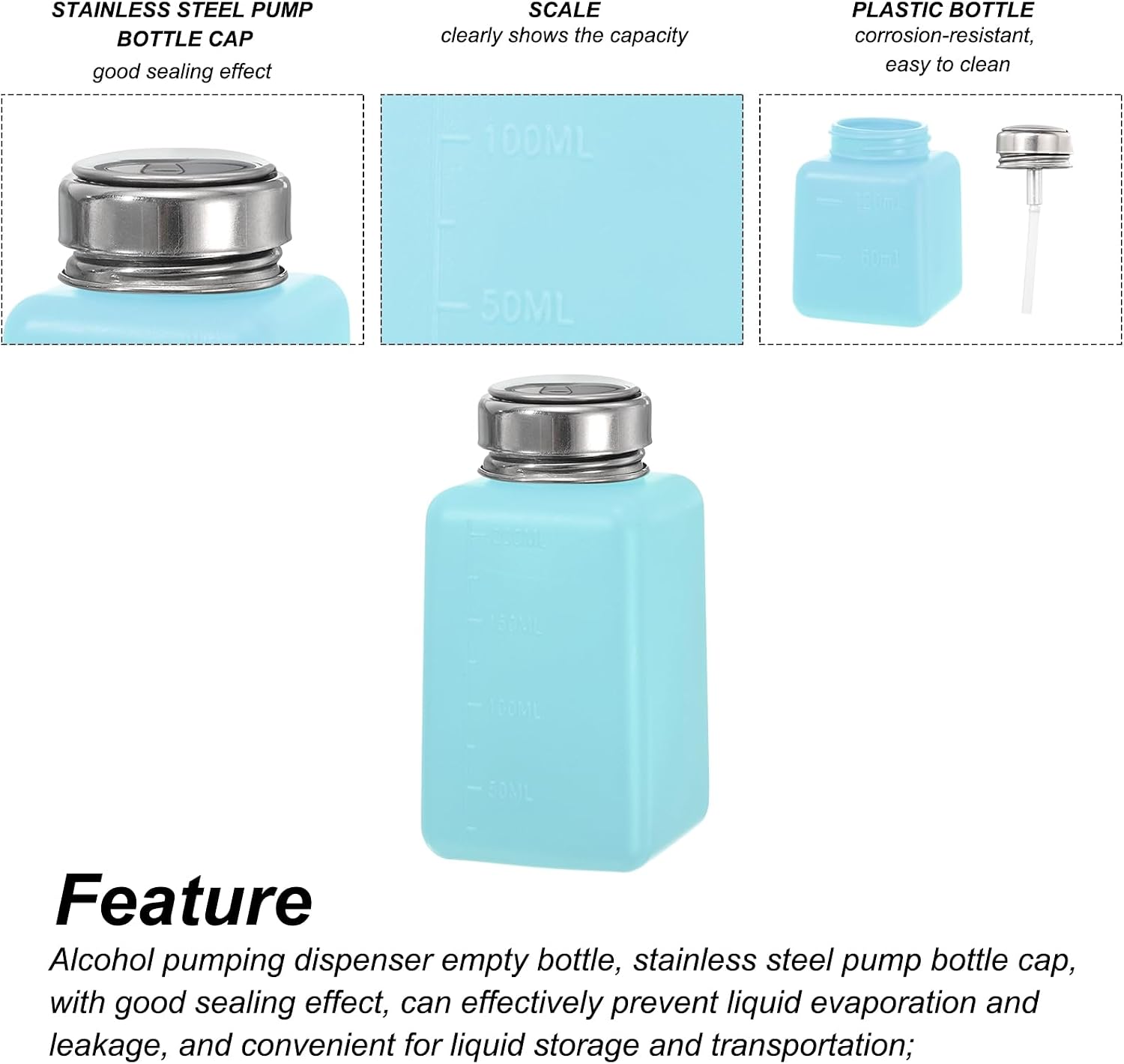 MECCANIXITY Solvent Alcohol Dispenser 200ml/6.8oz Blue Push Down Liquid Dispenser Pump for Acetone Cleanser Polish Remover Makeup 5Pcs