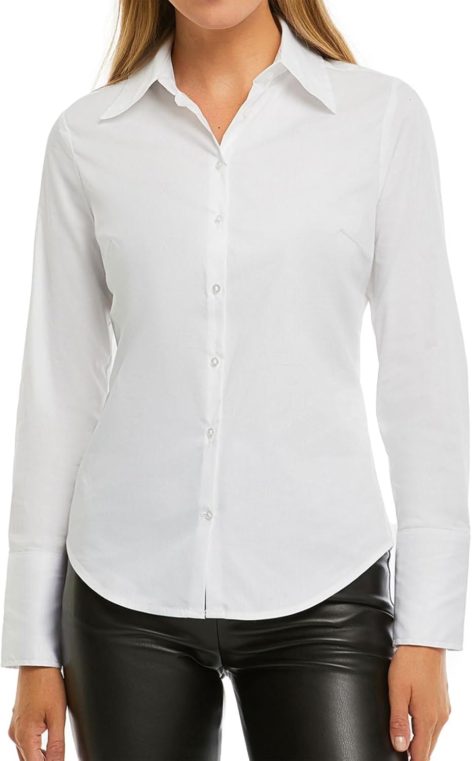 Runmeihe Women’s Long Sleeve Dress Blouses & Shirts, Button Down Loose Stretch T Shirts Executive Office Business