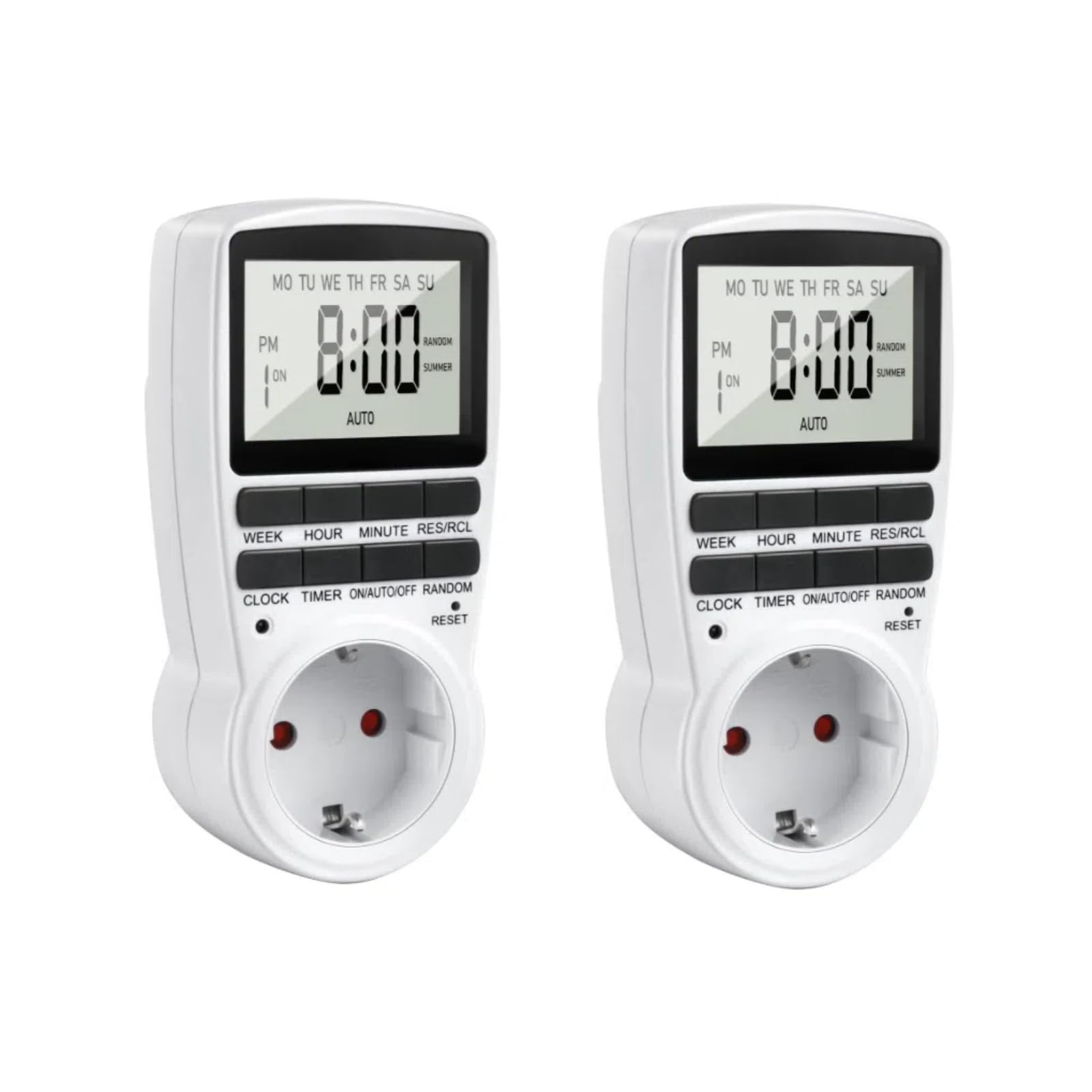 2 Stück Zeitschaltuhr Steckdose, 24Std-Wochen Zeitschaltuhr Digital, LCD Stecker Timer Steckdose Schaltuhr mit 16 Timer-Programme, Countdown Zeitschalter Wochenzeitschaltuhr mit Einbruchschutz
