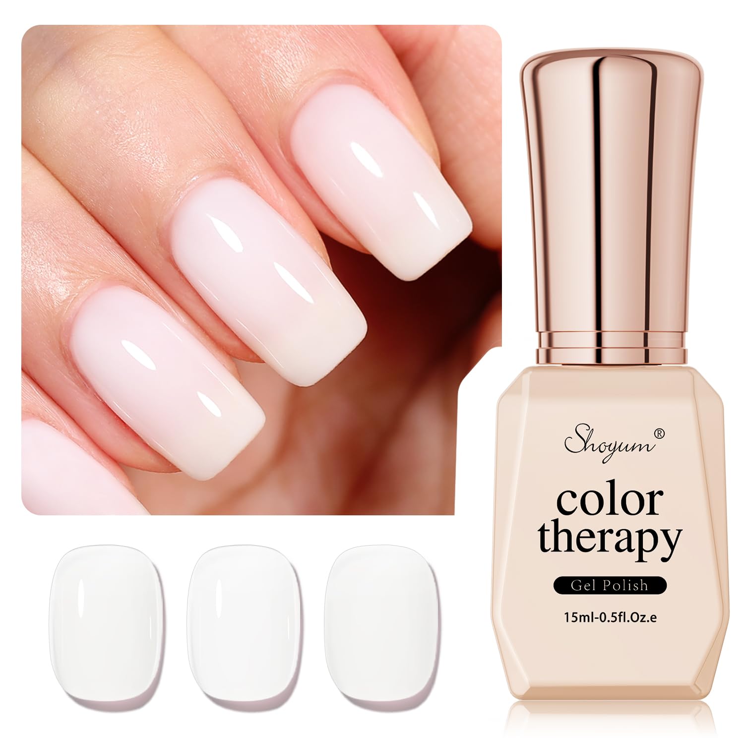 SHOYUM Milky White Gel Nail Polish, 15ml Natural Translucent Jelly Nude Color Soak Off UV Light Cure Gel Polish for Nail Art Salon DIY Manicure at