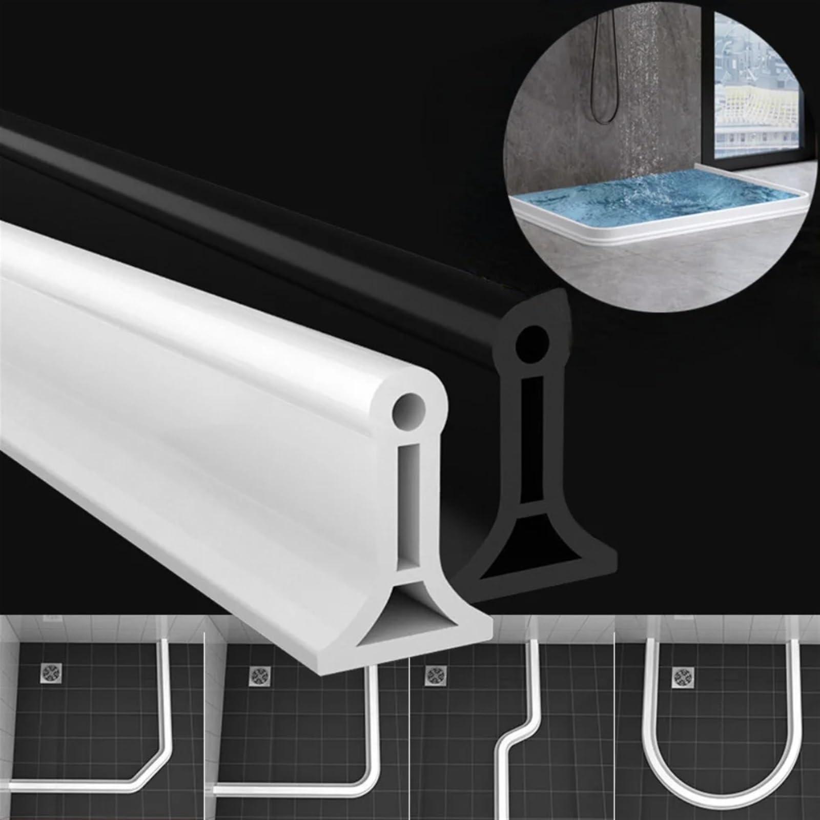 Schwallschutzleiste Dusche Badezimmer-Silikon-Duschbarriere, Rutschfest, Flexibel, Nass- Und Trockentrenner, Damm, Hochwassersperre, Silikon-Türboden-Dichtungsstreifen für Badewanne(Grey,150cm)