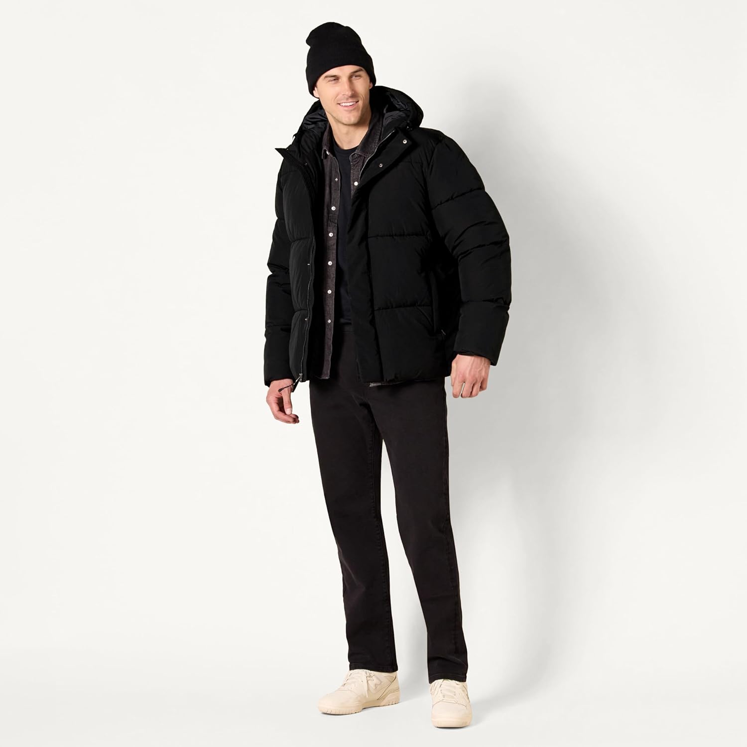 Amazon Essentials Mens Mid-Length Hooded Puffer Coat (Available in Big & Tall)