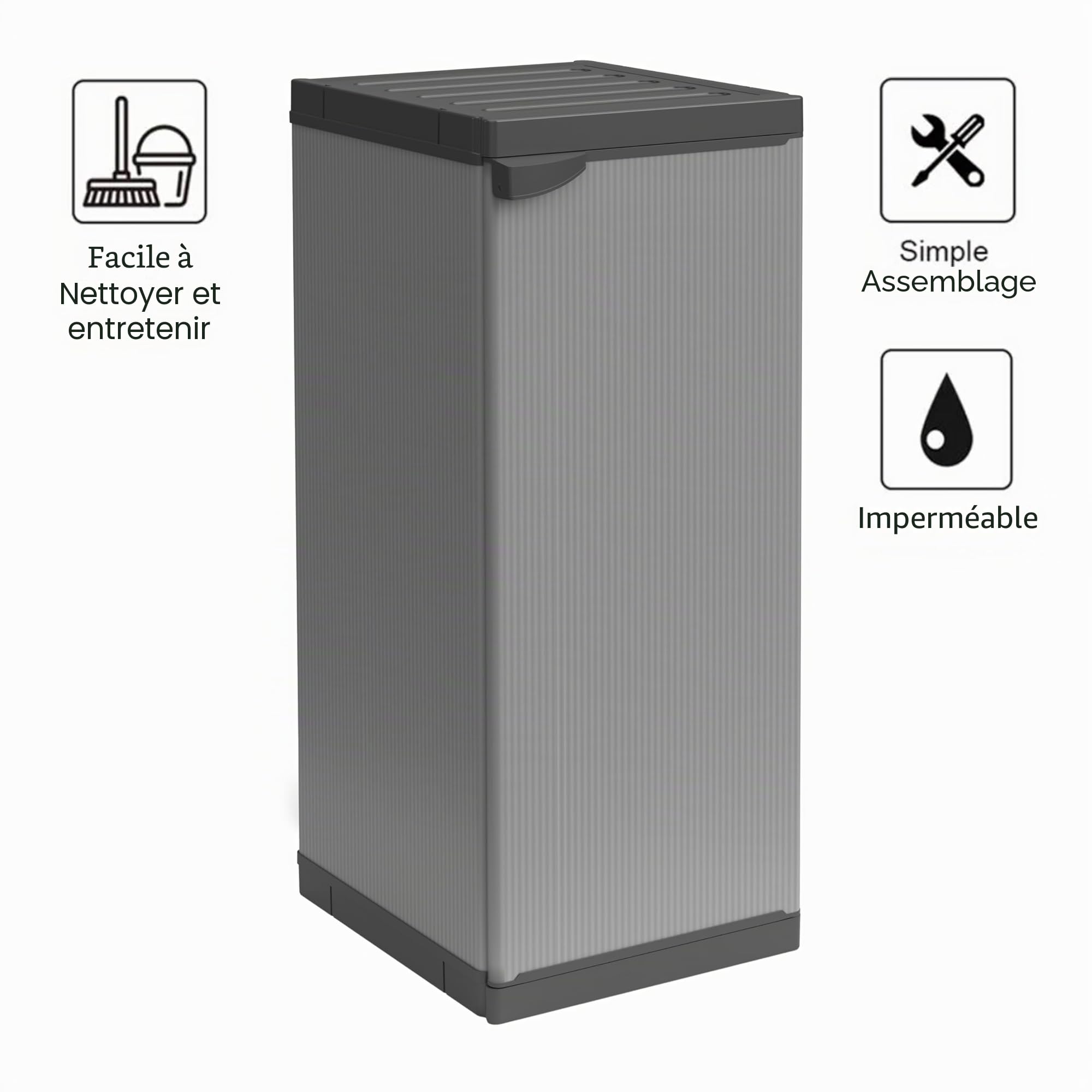 mongardi W2016 Armoire résine PVC PP 1 porte 1 étagère modulaire 34x40x85 cm Noir