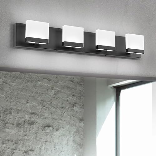 Miniatura 2 de SineRise Lámparas LED modernas para tocador de baño (4 luces, 30 pulgadas, 6000 K), accesorios de iluminación de pared de acrílico moderno negro
