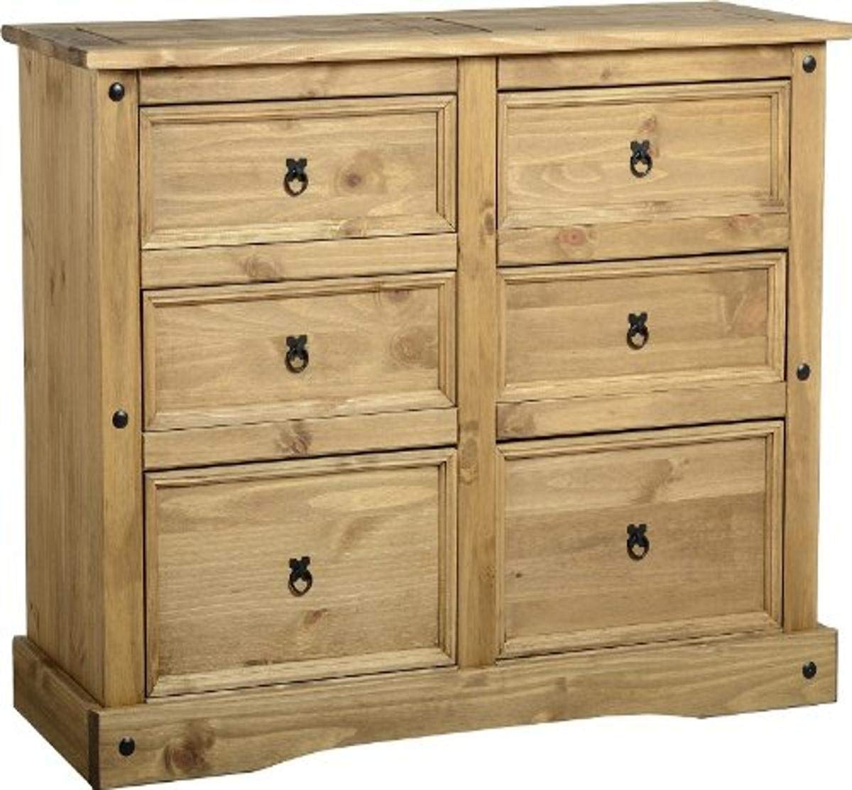 Seconique Corona 6 Drawer Chest - Distressed Waxed Pine, Brown