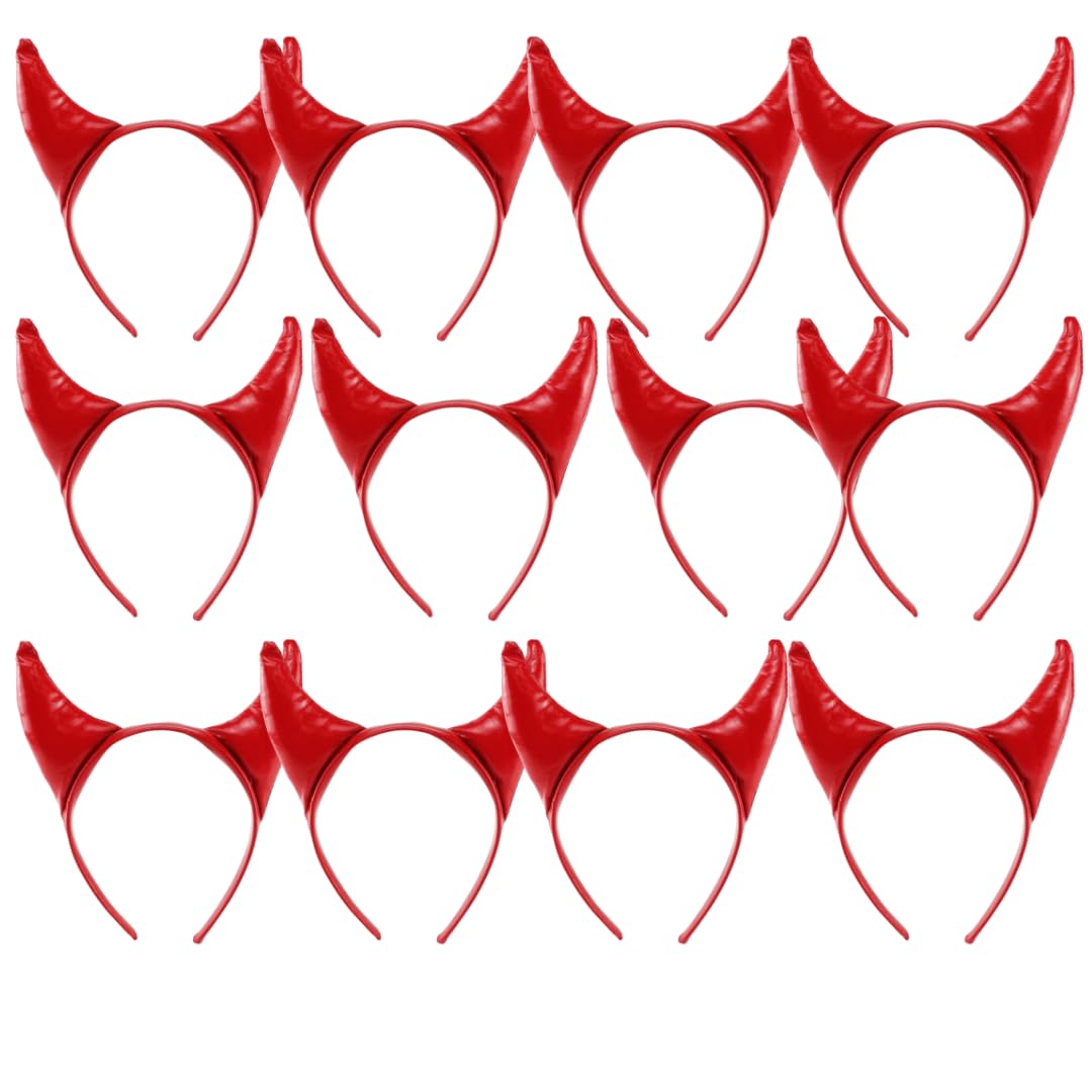 Adults Red Devil Horns Headband – Halloween Fancy Dress Costume Accessory for Demon, Evil, Gothic, Horror, Cosplay & Party Outfits - 12 Pack