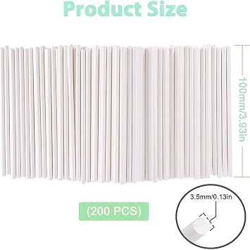 Shirene 200 PCS White Cake Pop Sticks,10cm Food Safe Lollipop Sticks for Cake Pops Candy Floss Cupcake Decorations Baking & DIY Desserts