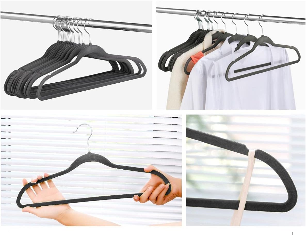 Yaheetech 100 Pack Non Slip Velvet Hangers Heavy Duty Flocked Coat Suit Hangers Space Saving Clothes Racks with 360° Swivel Hook, Gray
