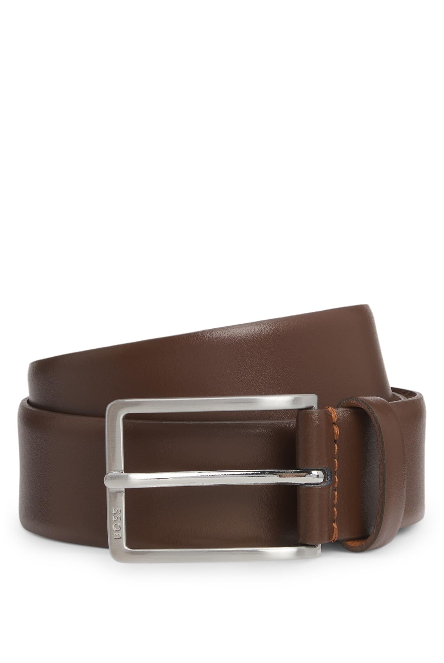 BOSS Herren Erman-L Sz35 Gürtel aus italienischem Leder mit Metalldetails in gebürsteter Silber-Optik