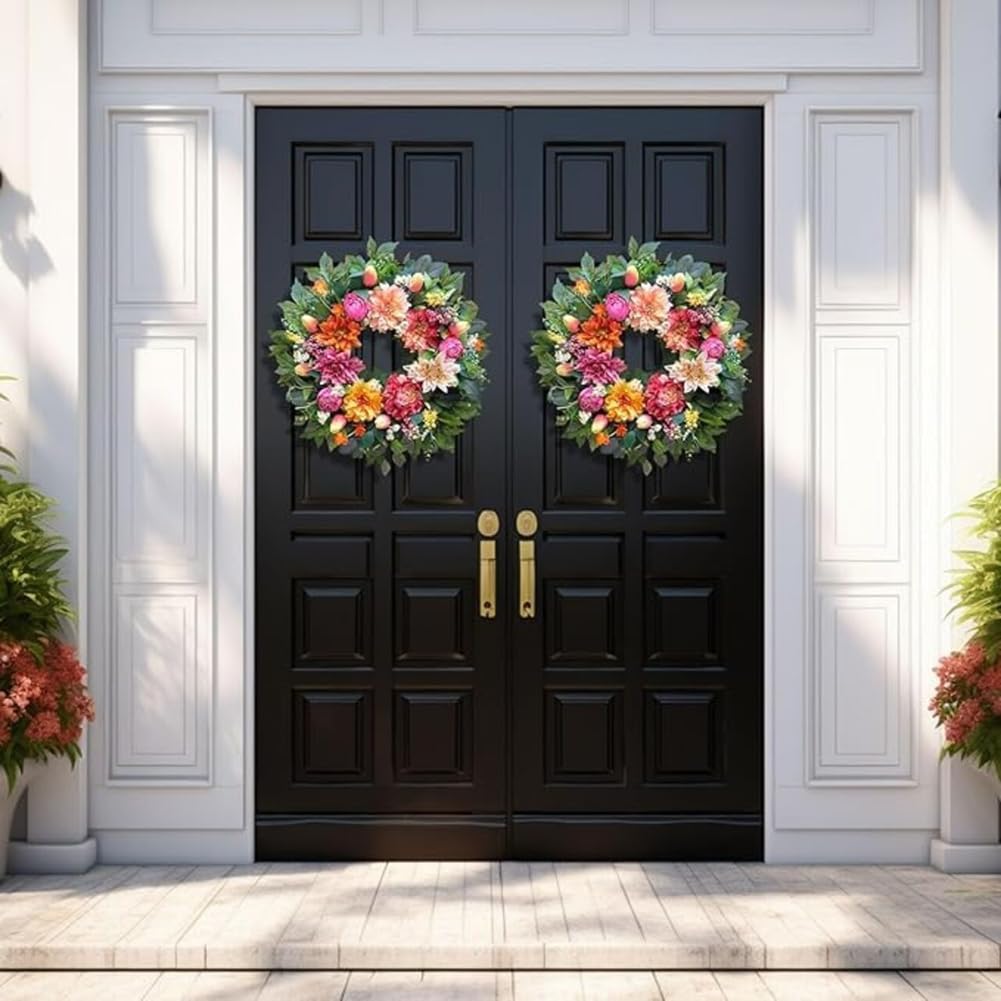 Ghirlanda di dalie in seta, 25 cm, resistente allo sbiadimento, decorazione per la casa | Intricate venature delle foglie, bordi realistici, profondità visiva, finitura naturale, accento domestico