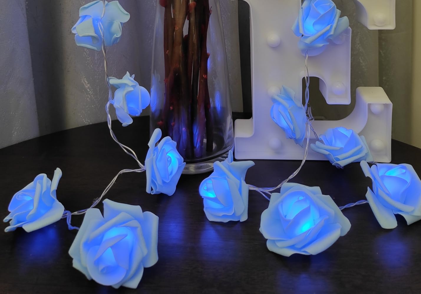 Fantasee LED Rose Flower String Lights Battery Operated for Wedding Home Party Birthday Festival Indoor Outdoor Decorations Large Rose Flower Diameter 6cm (Blue Rose Blue Light, 6.6ft 20LED)