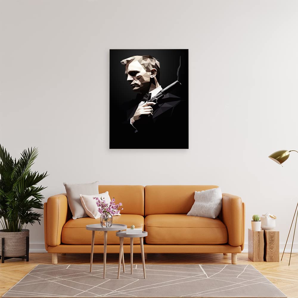 VERRE ART Printed Framed Canvas Painting for Home Decor Office Wall Studio Wall Living Room Decoration (22x34inch Wrapped) - James Bond Lowpoly Art