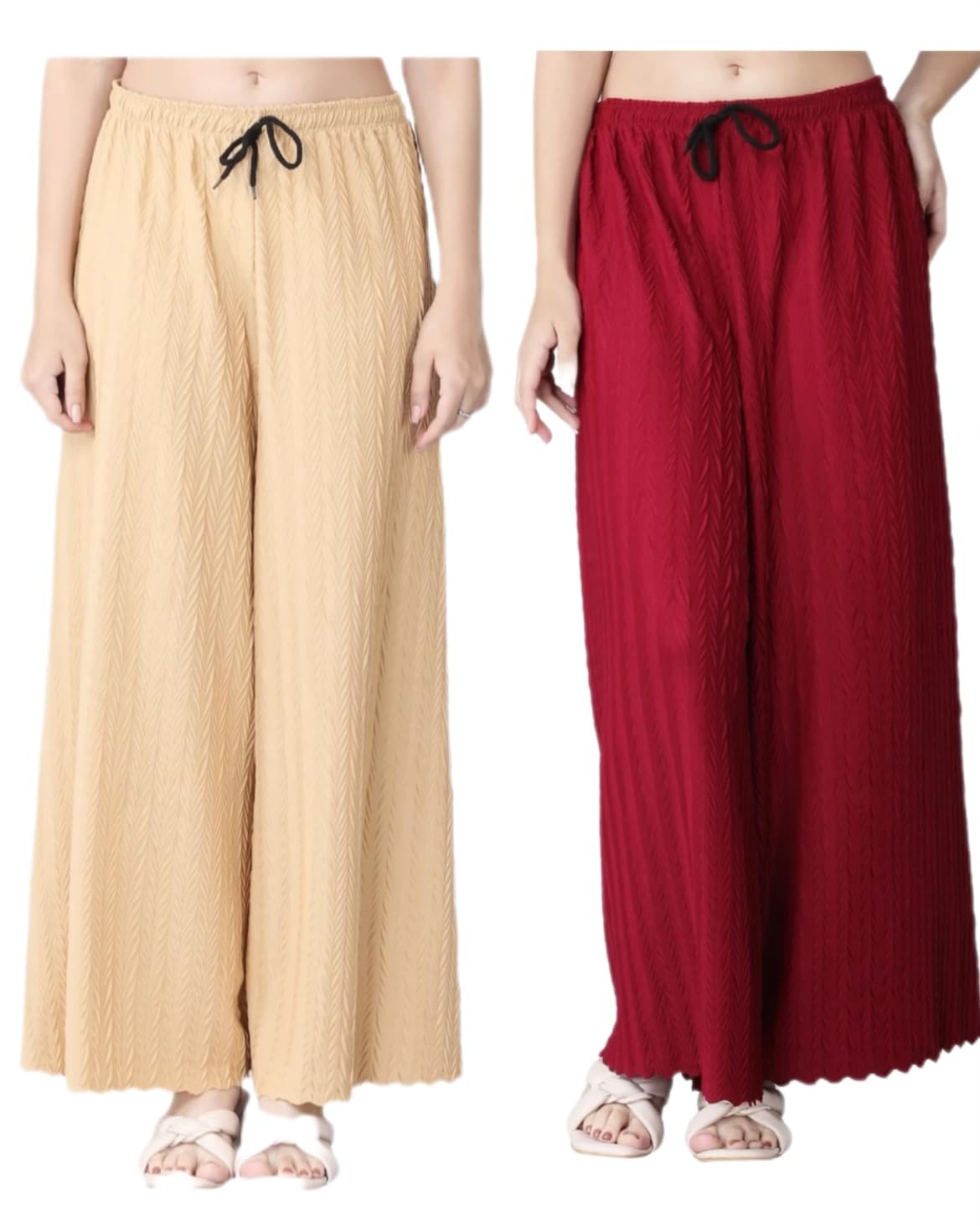 Pack of 2 Women Palazzo Pants | Wide Leg Loose Fit | Combo Pack | Free Size M-3XL | Stretchable Waist | Casual Wear, Office Wear, Home Wear Palazzo-image-41