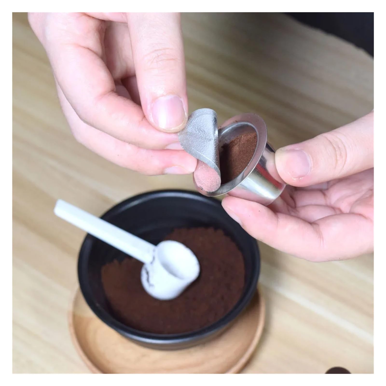 Cápsula de café recargable con película adhesiva, rellenable, de acero inoxidable, autoadhesiva, de aluminio, for tapa de cafetera.