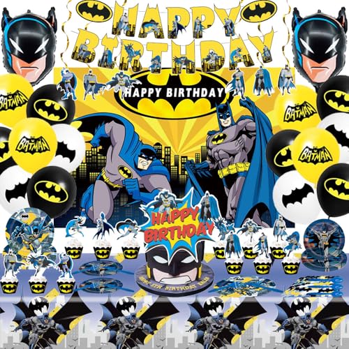 Bat Birthday Decorations Hero Party Supplies Including Backdrop Birthday Banner Tablecloth Hanging Swirls Balloons Cake Toppers Forks Plates for Cool Boys Party