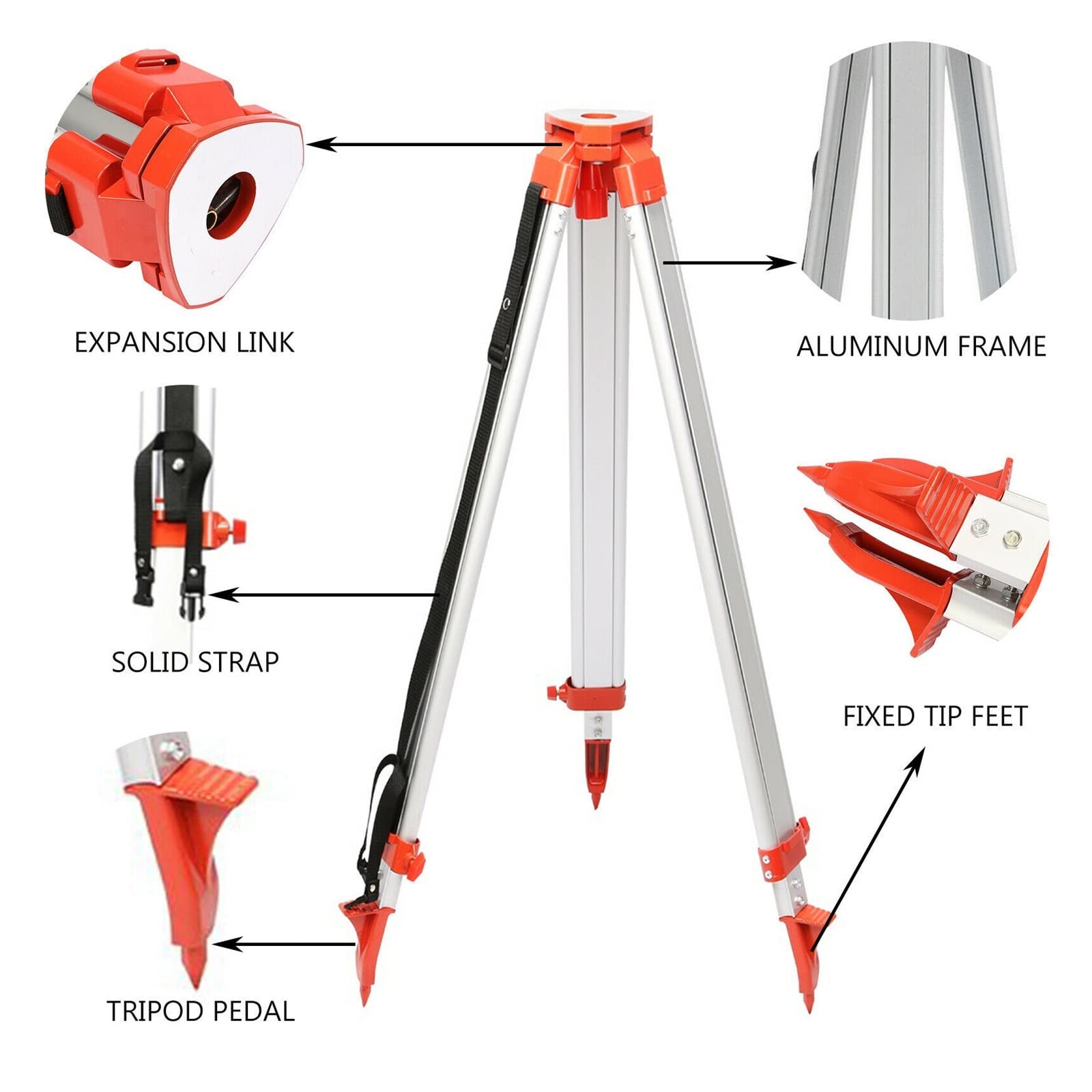 Trípode de Nivel de 1,65 M y Kit de Personal, trípode de Aluminio Profesional de Altura Ajustable, Personal de 5M para Herramientas de medición