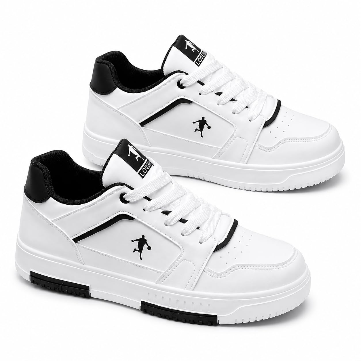 Men's White & Black Low-Top Sneakers, Lace-Up Casual Shoes with Basketball Player Logo (Black, UK Footwear Size System, Adult, Men, Numeric, Medium, 10)-image-48