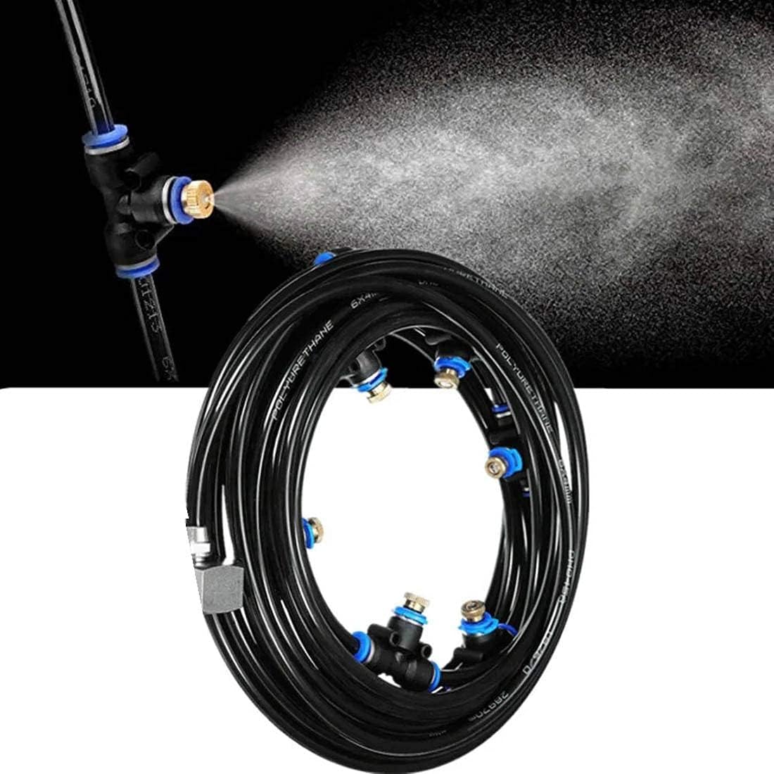 DIY Crafts Fit at Any Place Fan Watering Irrigation Sprayers Outdoor Cooling Gardening System Misting PE Fan Rings Mist Nozzle Lawn Veranda (11 Pcs Mist Kit, Included Pipe+Faucet Connector+Accessory)