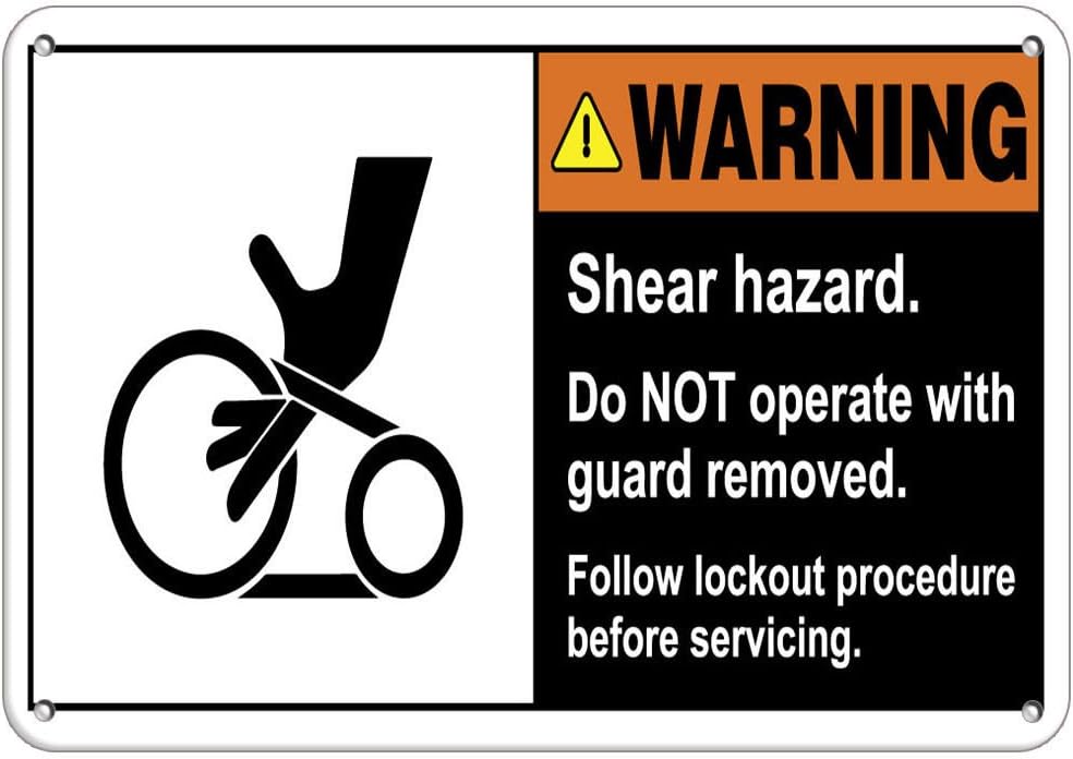 Warning Shear Hazard Lockout Before Service Hazard Labels