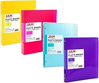Vista 120 de JAM PAPER - Carpetas de plástico de 1 pulgada - Carpetas de 3 anillas surtidas (rojo, azul, verde y naranja) - Paquete de 4
