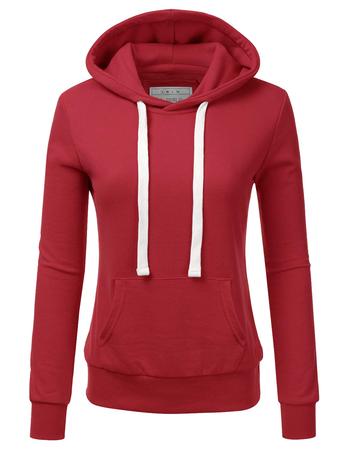 DOUBLJUBasic Lightweight Pullover Hoodie Sweatshirt for Women RED Small