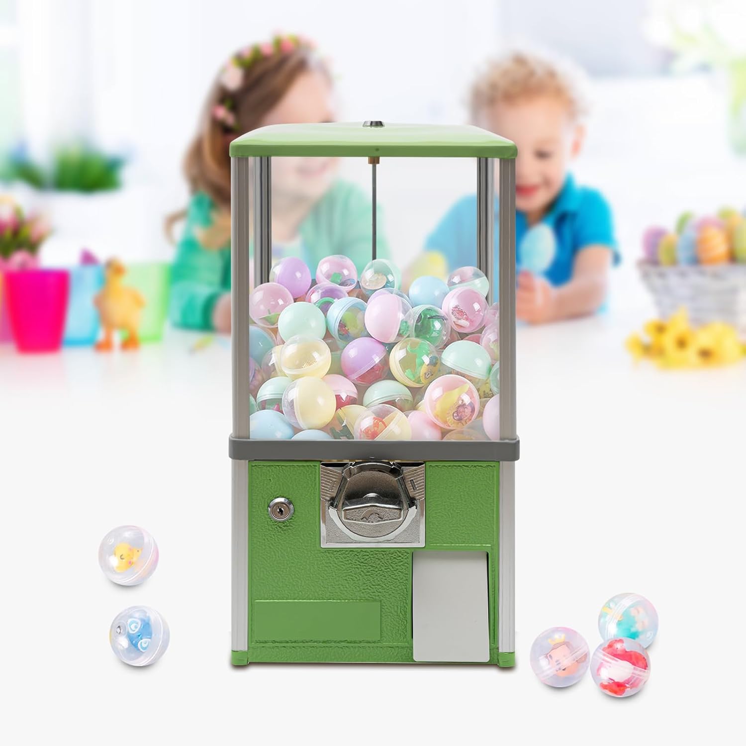 Big Capsule Toy Vending Machine, 25 Cent Vending Machine, 1.77-1.97in Ball Candy Gumball Machine, Commercial Gumball Machine, Green Coin Operated Machine for Game Stores, Retail Stores